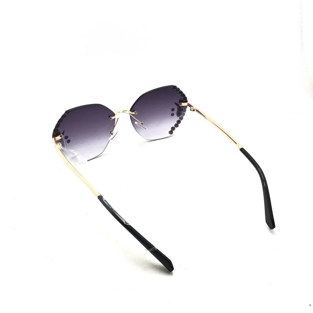 Women's Fashion Rimless Rhinestone Round Oversized Sunglasses- Gradient Gray